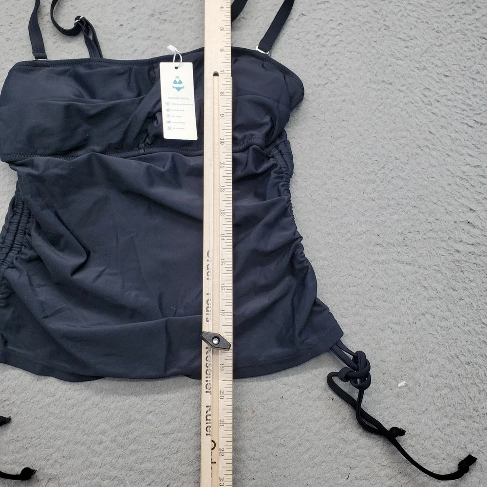 Beachsissi Tankini Top Women Small Black Adjustable Strap Side Ruched Drawstring - Picture 3 of 5